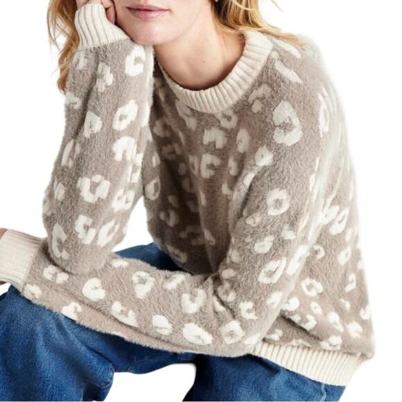 Splendid Leopard Eyelash Knit Sweater M Fuzzy Jacquard Cozy Fall Layer - Picture 4 of 7